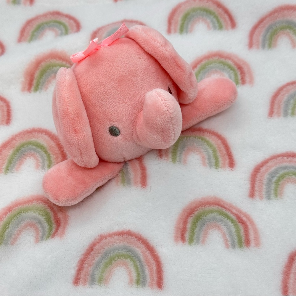 Baby Essentials Pink Elephant Plush White Lovey Security Blanket Rainbows 2023 - Picture 4 of 14